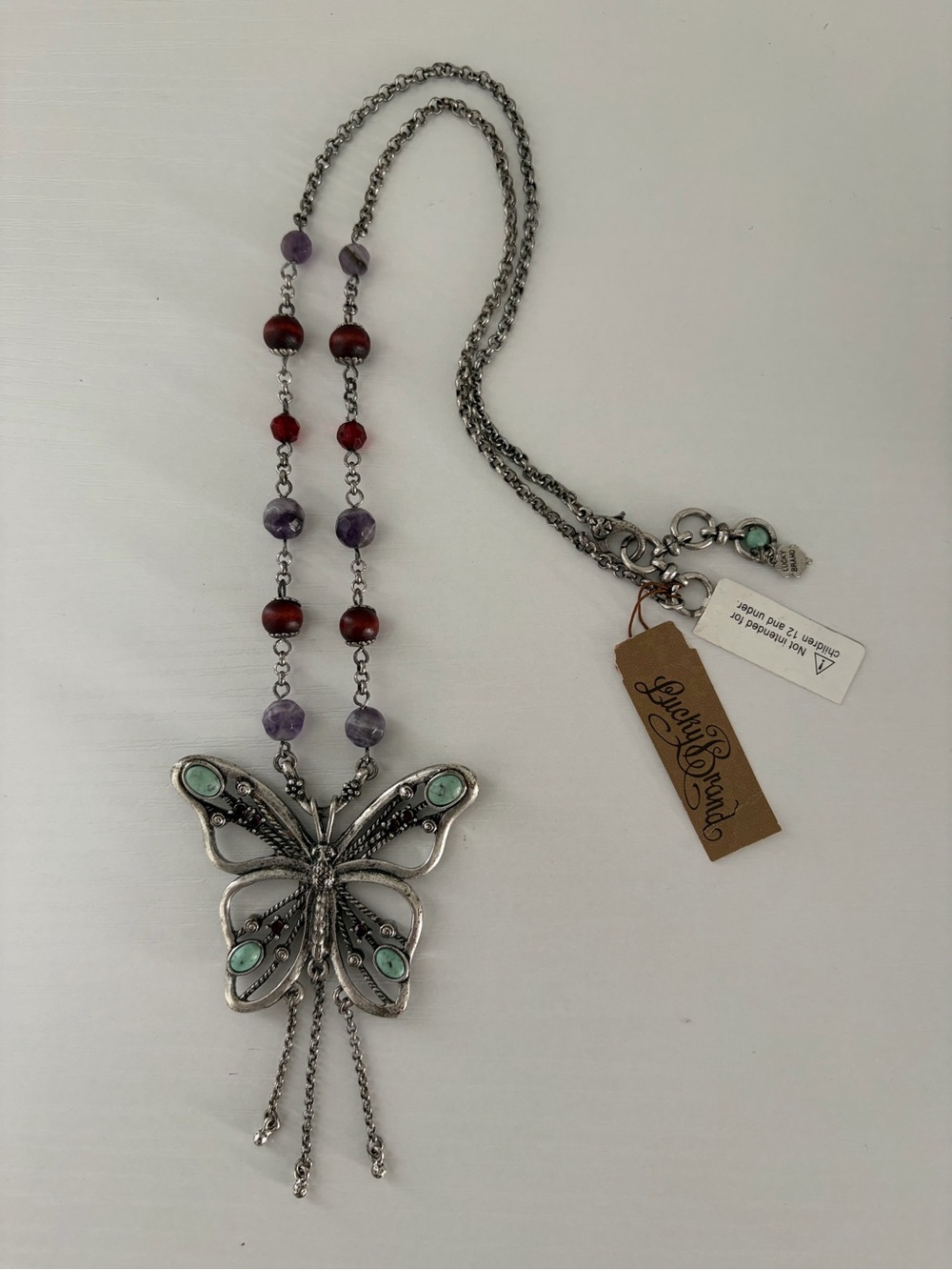 Vintage Lucky Brand Butterfly Necklace with Semi Precious Accents